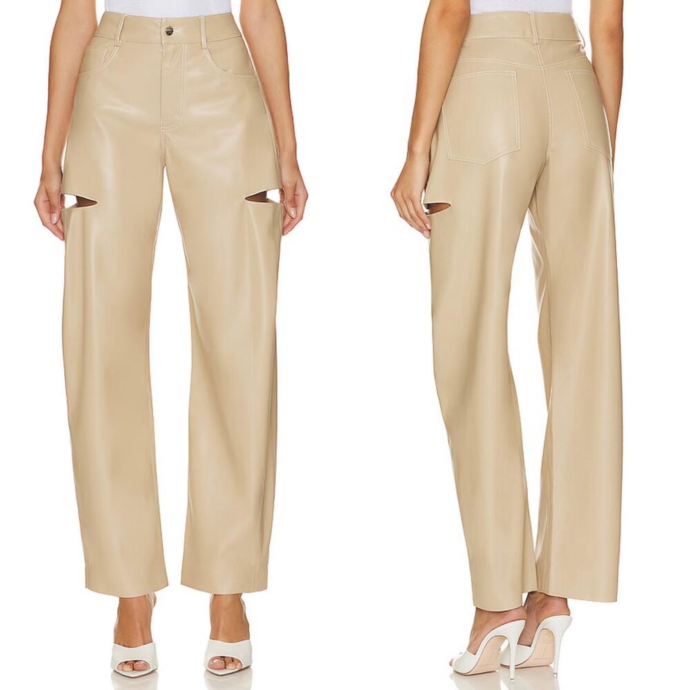 NWT Lamarque Faleen Faux Leather Wide Leg Pants in Wheat Size 29